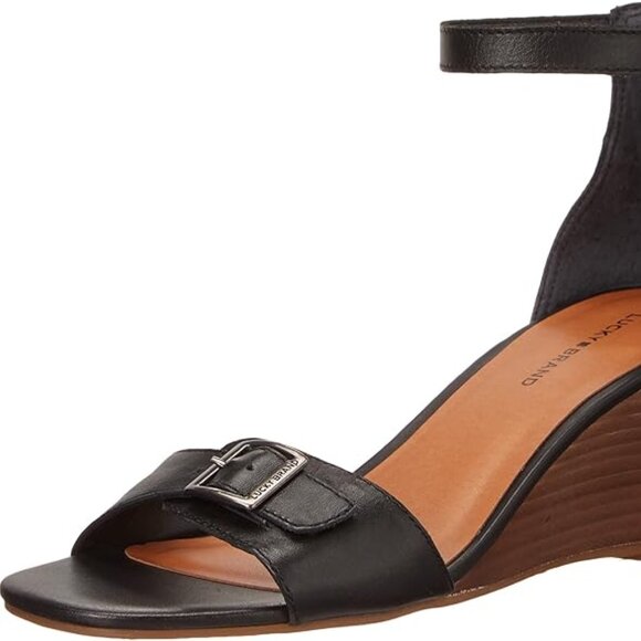 Lucky Brand Jodella Wedge Sandal Black Leather - Picture 4 of 8